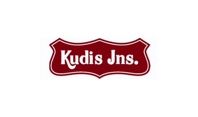 Il logo di kudis jns è rosso e bianco su sfondo bianco.